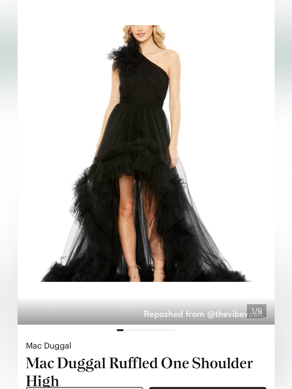 NWT MAC DUGGAL RUFFLED ONE SHOULDER HIGH LOW TULLE GOWN BLACK SZ 12 20412 $998